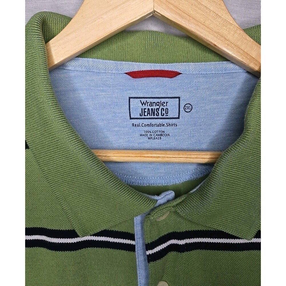Wrangler Jeans Co Polo Real Comfortable Shirt, Sz 2XL, Green Stiped - Picture 4 of 10